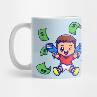 Cute Boy With Money Gun Cartoon Mug